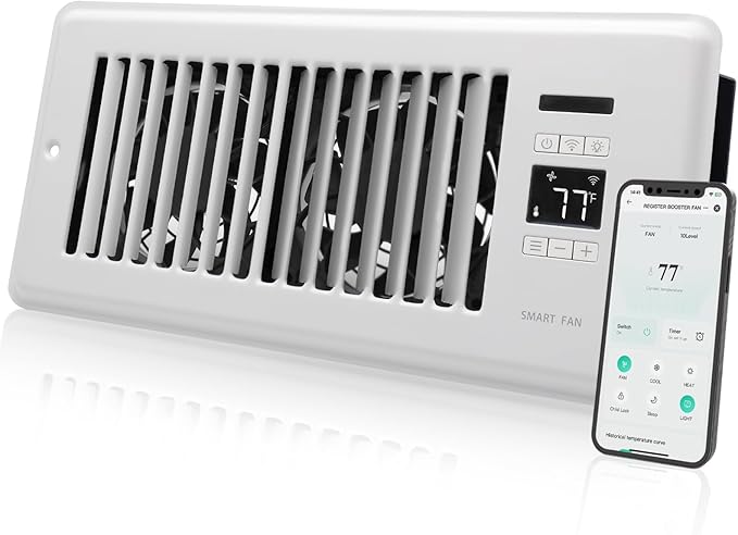 SmartFlow™ Pro Smart Register Booster Fan with Intelligent Thermostat, Remote Control & Quiet HVAC Airflow