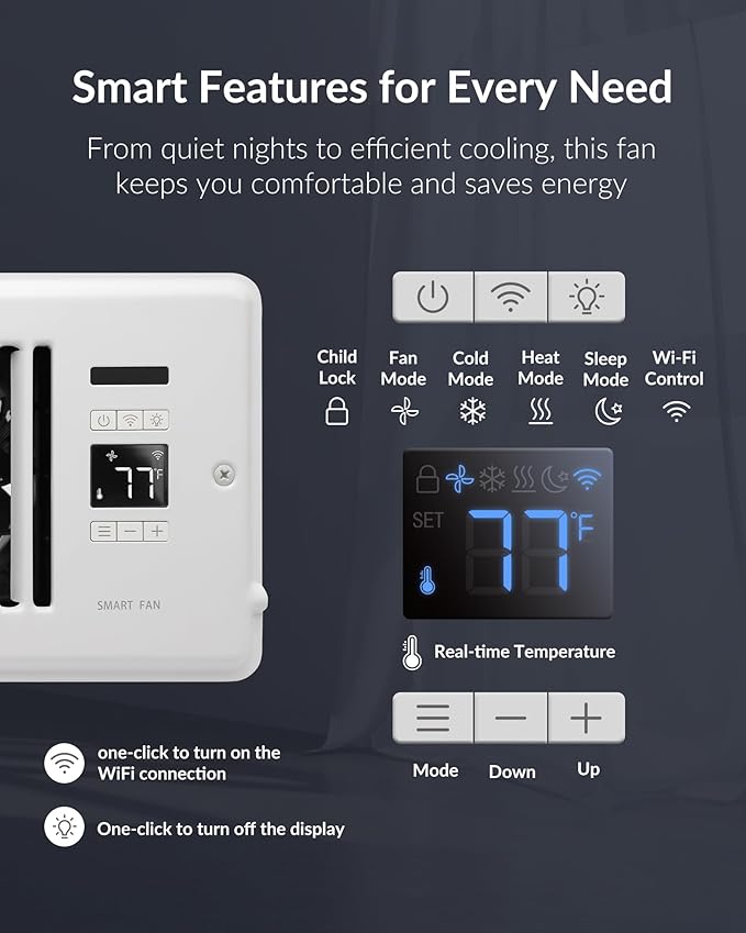 SmartFlow™ Pro Smart Register Booster Fan with Intelligent Thermostat, Remote Control & Quiet HVAC Airflow