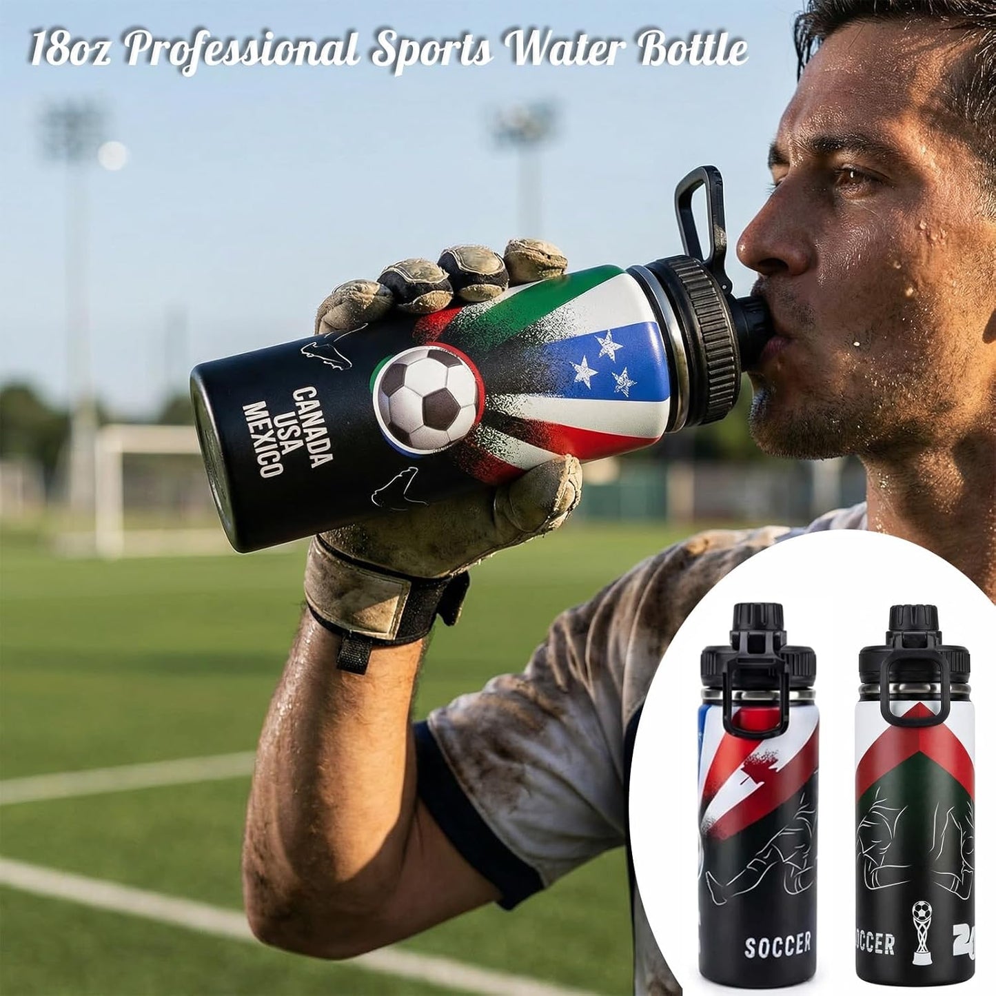 EXUN World Cup 2026 Soccer Fan Gift Set – 9PC Sports Accessories Bundle with Tumbler, Hat, Towel & Keychain