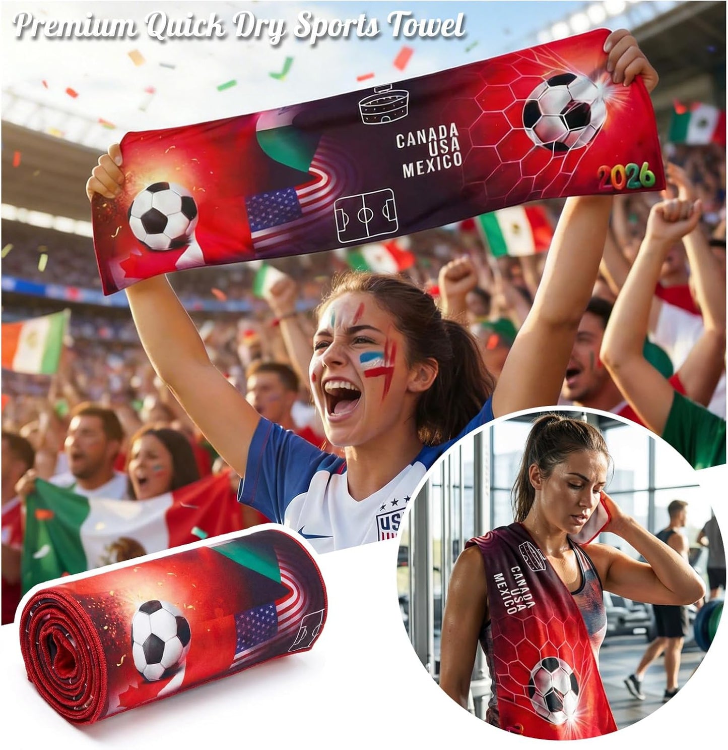 EXUN World Cup 2026 Soccer Fan Gift Set – 9PC Sports Accessories Bundle with Tumbler, Hat, Towel & Keychain