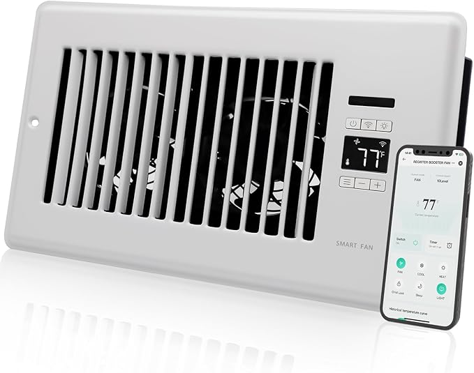 SmartFlow™ Pro Smart Register Booster Fan with Intelligent Thermostat, Remote Control & Quiet HVAC Airflow