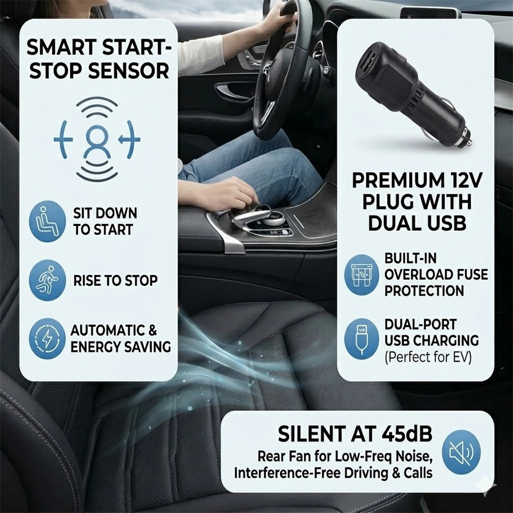 CoolDrive™ Pro Ventilated Car Seat Cushion with Smart Auto Cooling & Dual Fans
