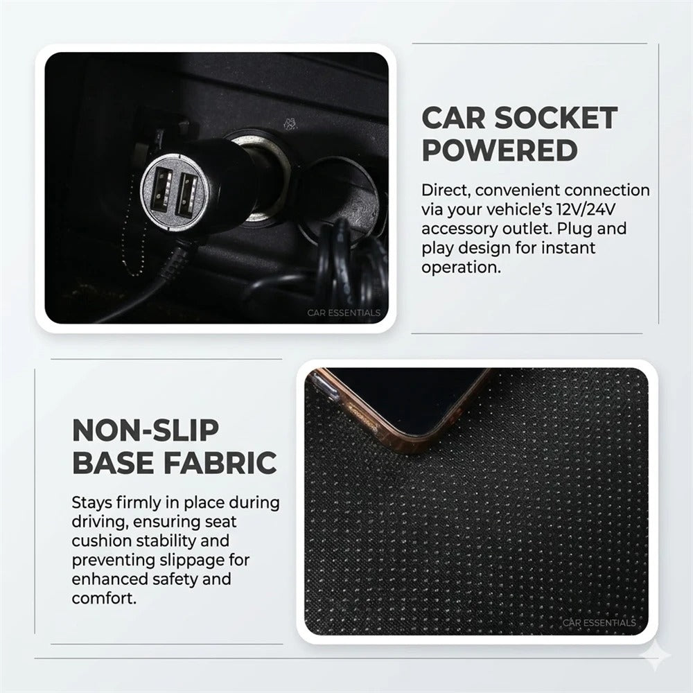CoolDrive™ Pro Ventilated Car Seat Cushion with Smart Auto Cooling & Dual Fans