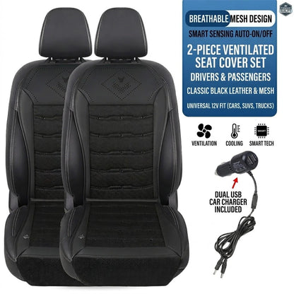 CoolDrive™ Pro Ventilated Car Seat Cushion with Smart Auto Cooling & Dual Fans