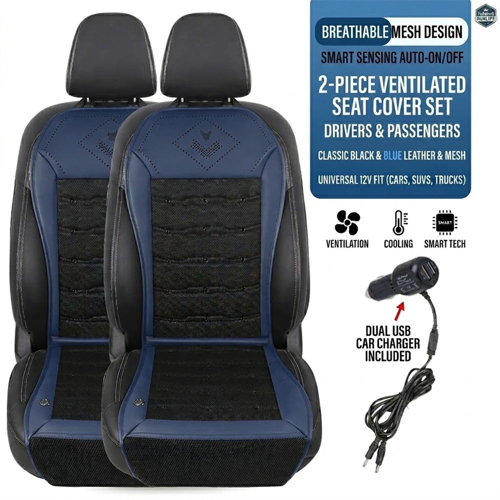 CoolDrive™ Pro Ventilated Car Seat Cushion with Smart Auto Cooling & Dual Fans